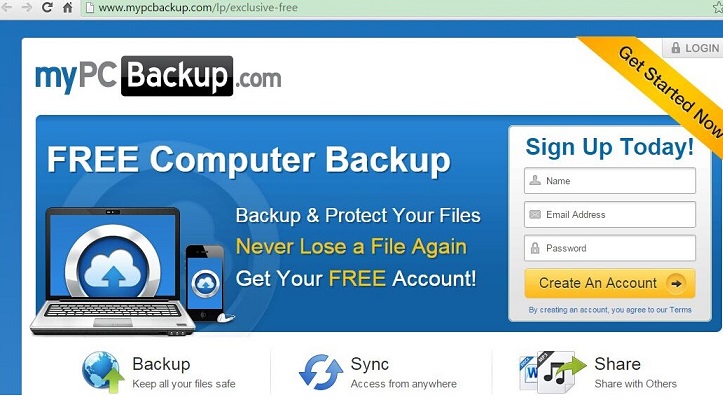 Mypcbackup.com pop-up-