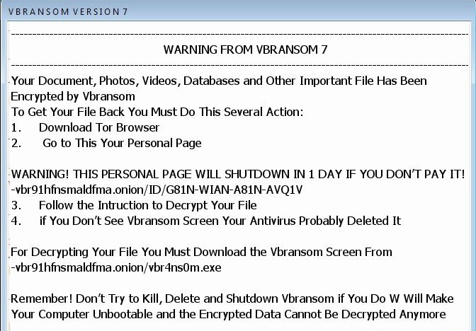 Vbransom 7 ransomware-