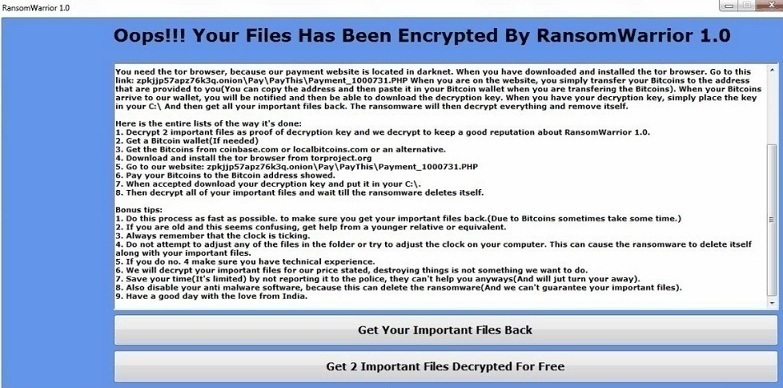 RansomWarrior ransomware-